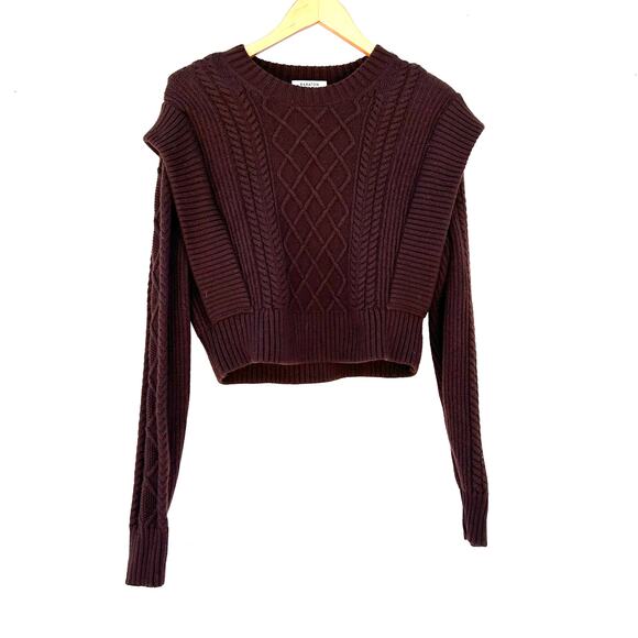 Babaton Seek Sweater Aritzia Chocolate Brown Jumper XS Merino Wool Cable Knit - Picture 7 of 14